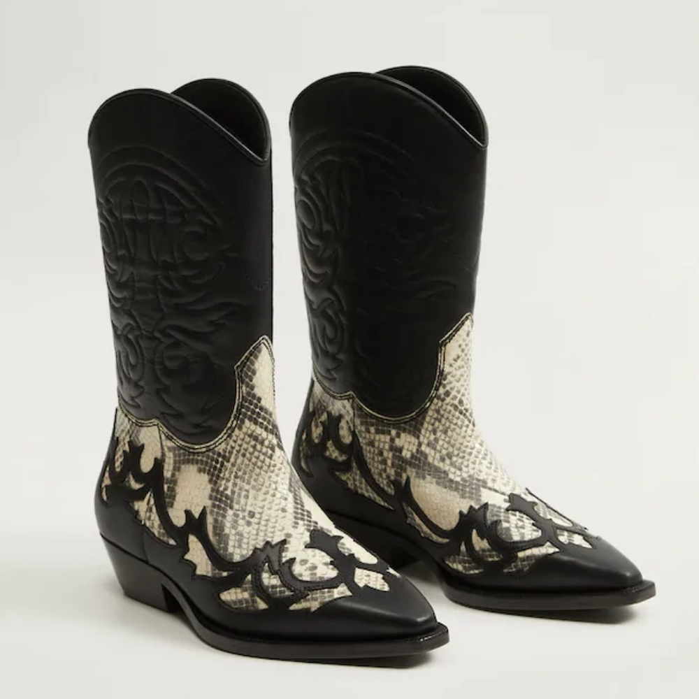 Mango Leather Cowboy Boots